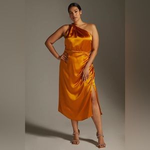 One-Shoulder Silk Midi Dress COLOR: RASPBERRY size: US 16) from Anthropologie